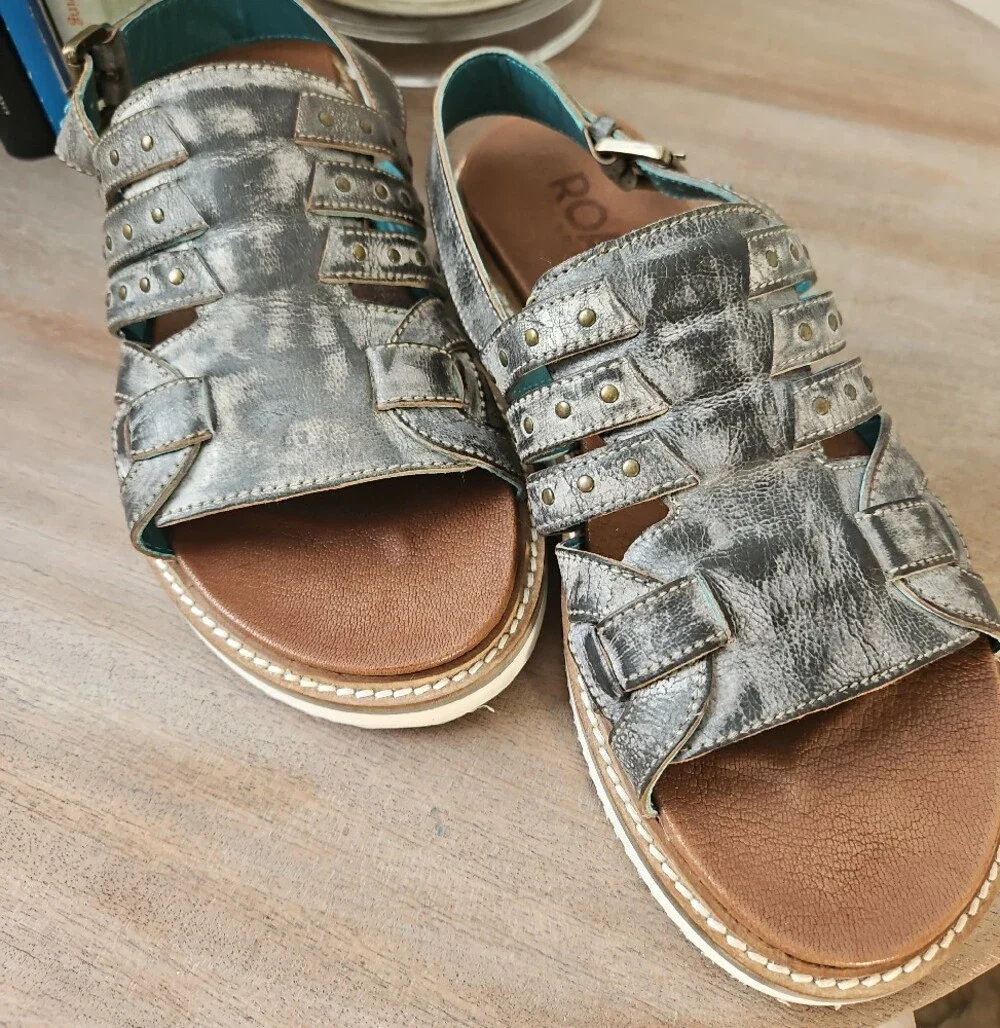 Roan By Bed Stu Black Distressed Strappy Platform Sandals